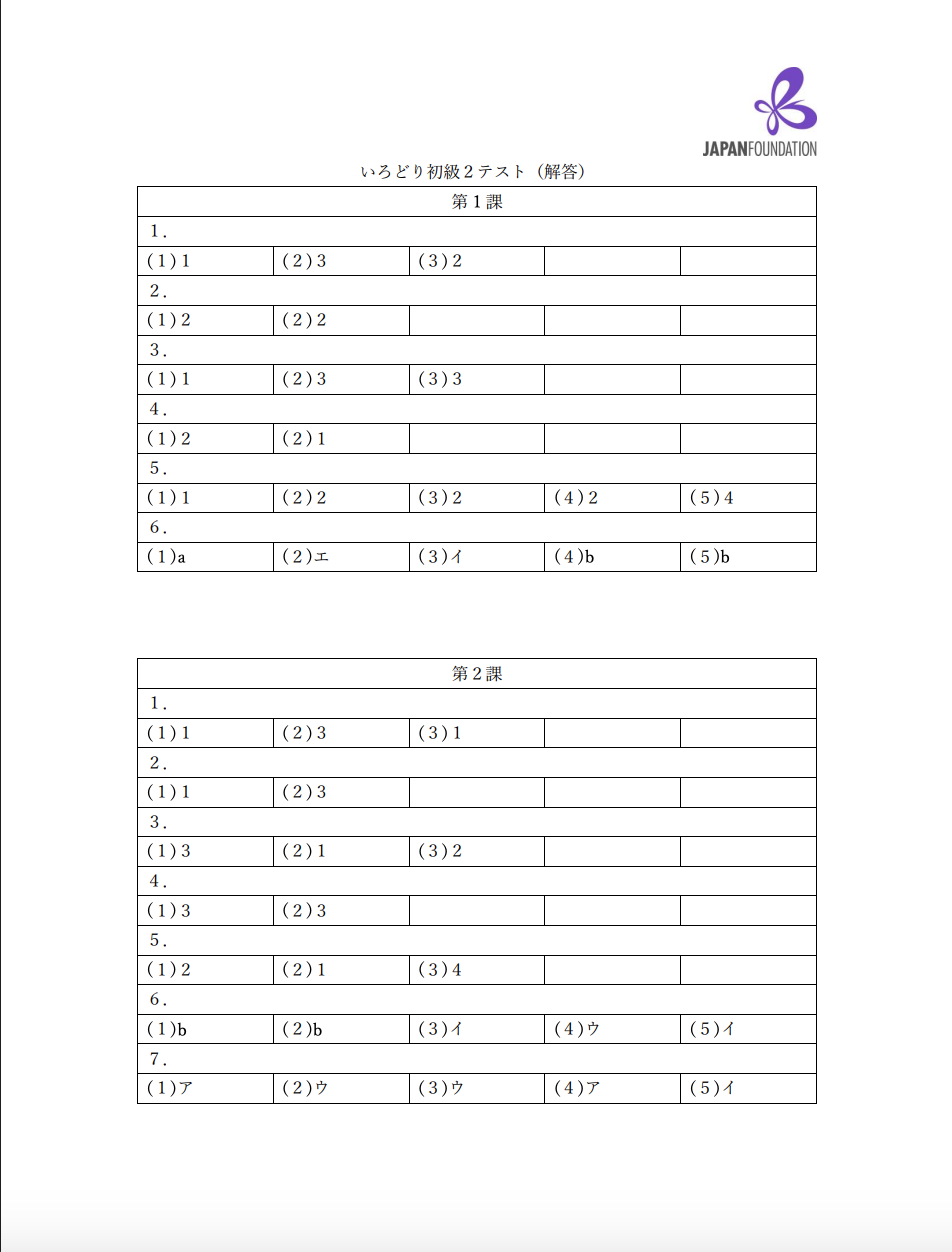 課テスト_初級2_（解答）តេស្តមេរៀន ភាគ២ (ចម្លើយ)