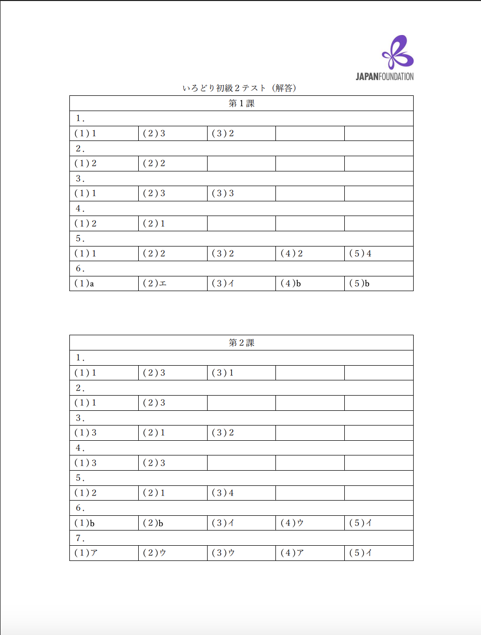 課テスト_初級2_（解答）តេស្តមេរៀន ភាគ២ (ចម្លើយ)
