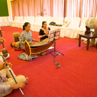 Cambodia traditional music performers with Mr. Ung Chinary at rehearsal