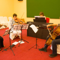 Western contemporary music performers at rehearsal